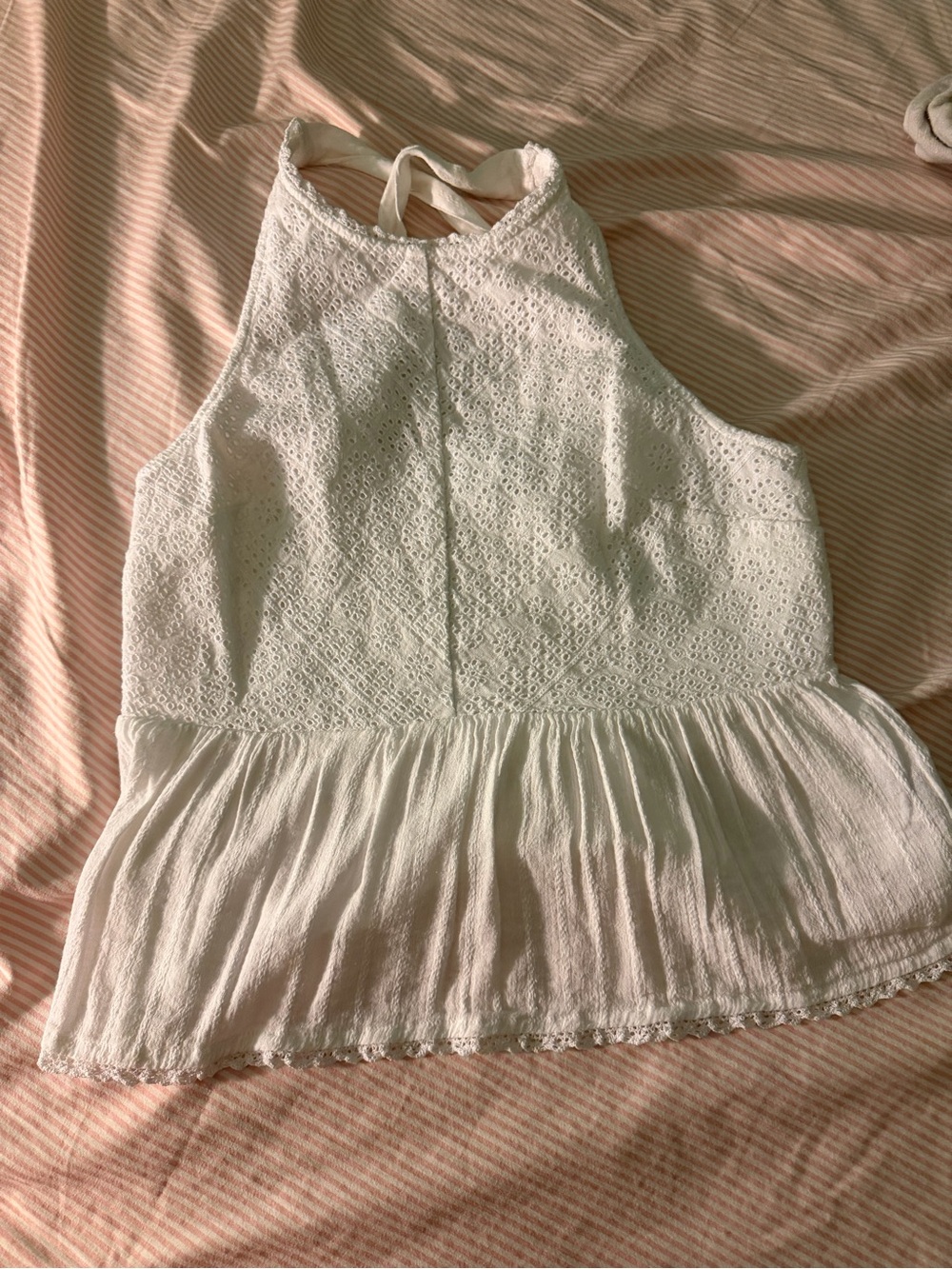American Eagle Outfitters White Eyelet Peplum Halter Tank
